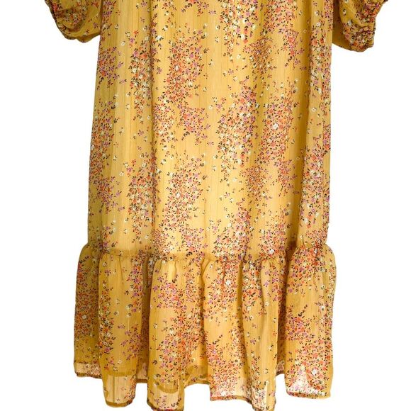 Piper and Scoot Yellow Shimmer Floral Long Sleeve Midi Dress Size Medium - Picture 9 of 12